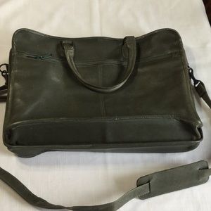 Vintage deep green Leather Briefcase Laptop bag
